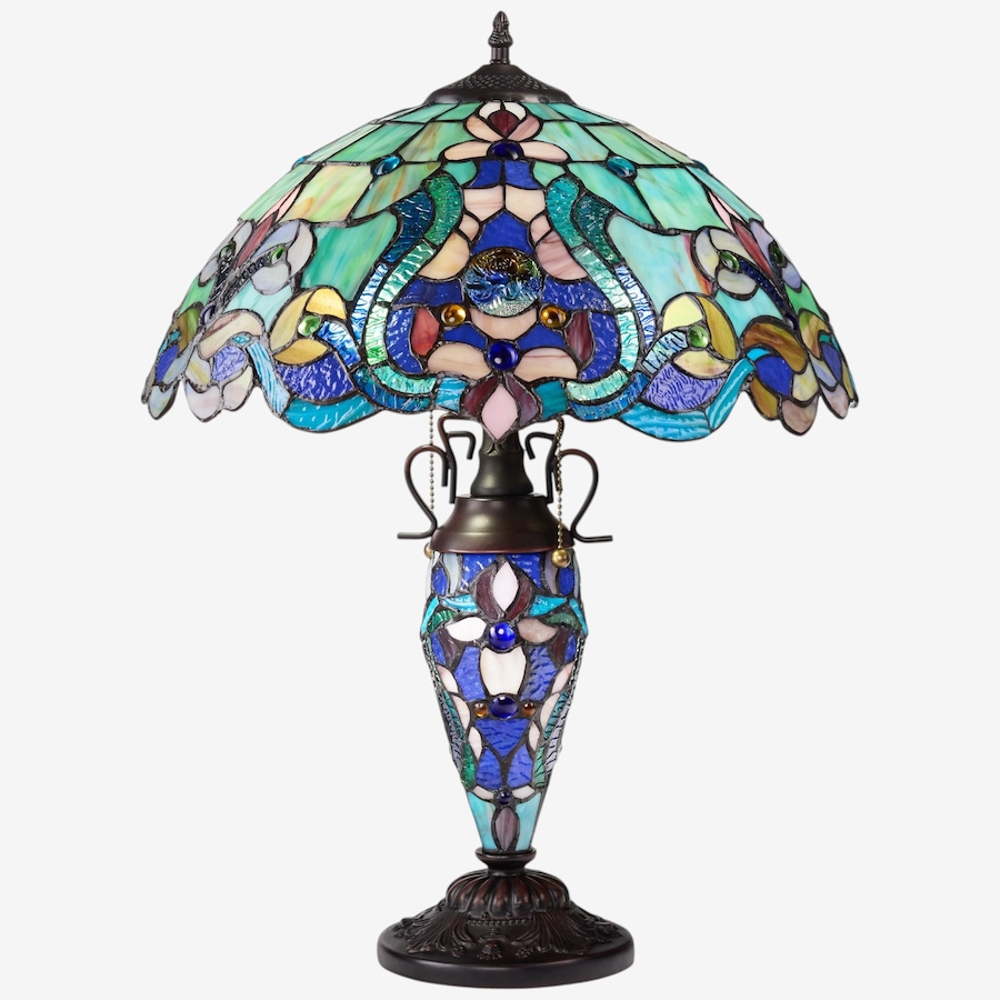 Image 106543.jpg, Product 106-543 / Price $449.99, Tiffany-Style Double-Lit Amber Teal Style Stained Glass Table Lamp (24"H) from Tiffany Style Lighting on TSC.ca's Home & Garden department