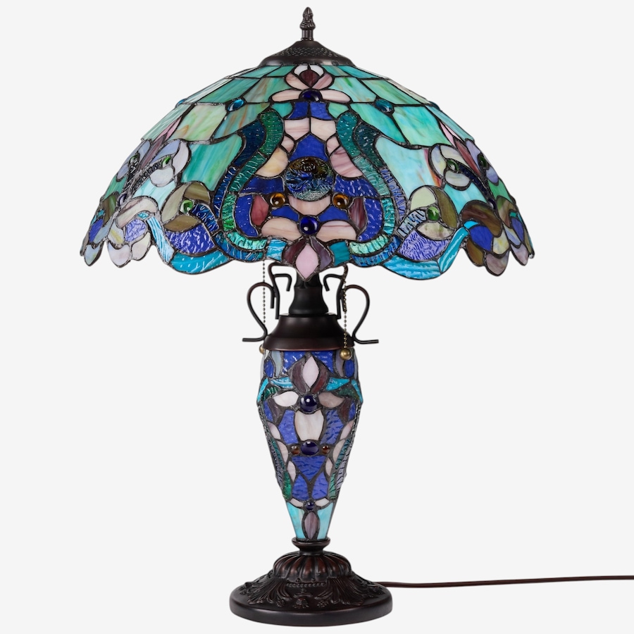 Image 106543_ALTMORE1.jpg, Product 106-543 / Price $449.99, Tiffany-Style Double-Lit Amber Teal Style Stained Glass Table Lamp (24"H) from Tiffany Style Lighting on TSC.ca's Home & Garden department