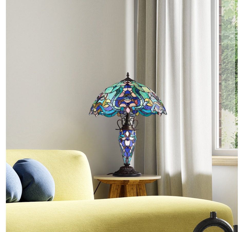 Image 106543_ALTMORE10.jpg, Product 106-543 / Price $449.99, Tiffany-Style Double-Lit Amber Teal Style Stained Glass Table Lamp (24"H) from Tiffany Style Lighting on TSC.ca's Home & Garden department