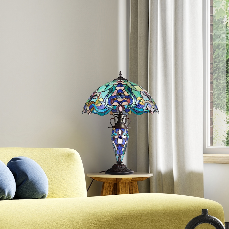 Image 106543_ALTMORE10.jpg, Product 106-543 / Price $449.99, Tiffany-Style Double-Lit Amber Teal Style Stained Glass Table Lamp (24"H) from Tiffany Style Lighting on TSC.ca's Home & Garden department