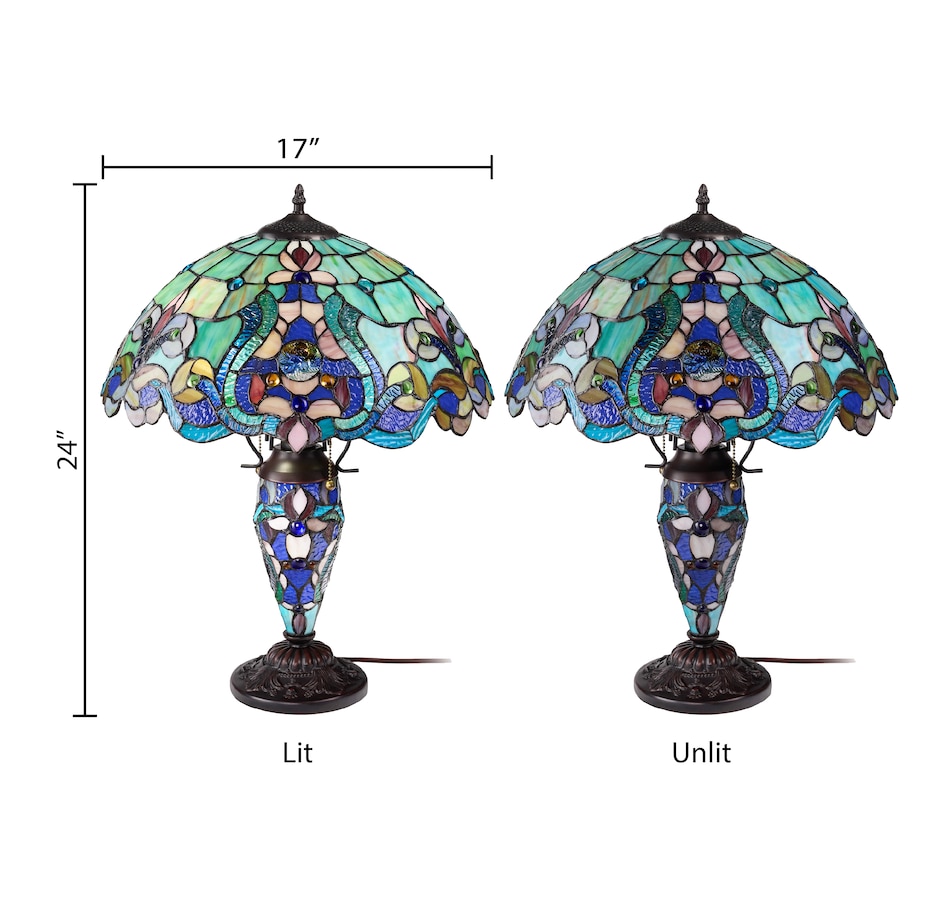 Image 106543_ALTMORE14.jpg, Product 106-543 / Price $449.99, Tiffany-Style Double-Lit Amber Teal Style Stained Glass Table Lamp (24"H) from Tiffany Style Lighting on TSC.ca's Home & Garden department