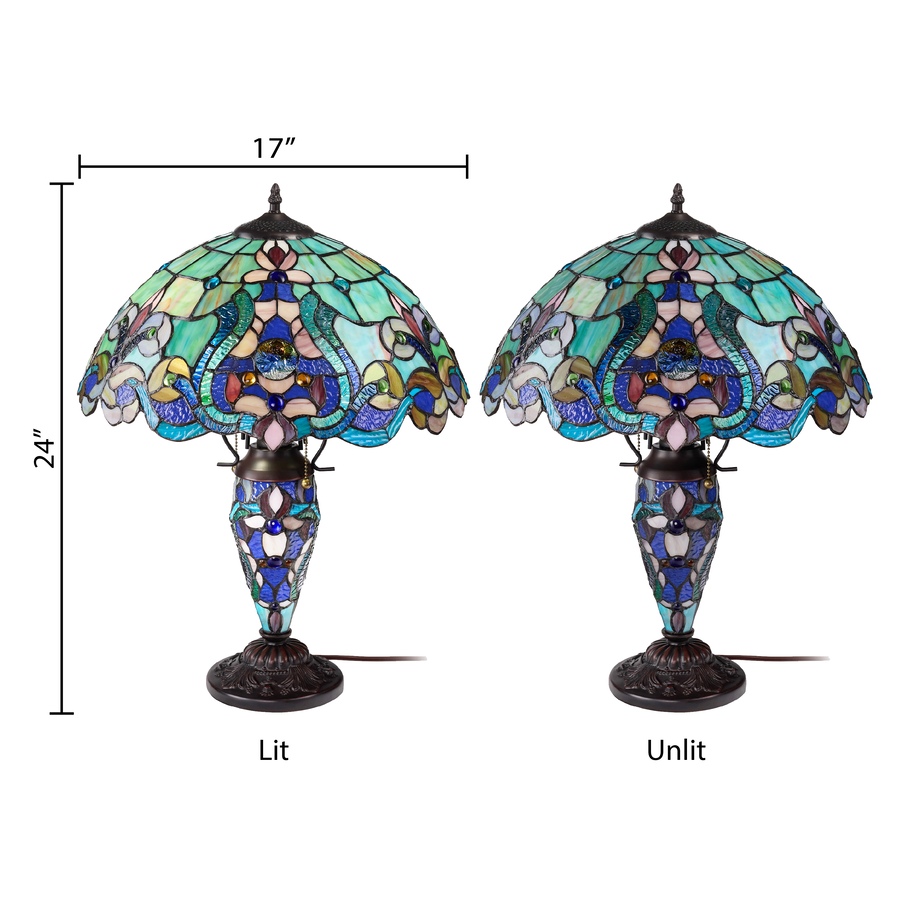 Image 106543_ALTMORE14.jpg, Product 106-543 / Price $449.99, Tiffany-Style Double-Lit Amber Teal Style Stained Glass Table Lamp (24"H) from Tiffany Style Lighting on TSC.ca's Home & Garden department