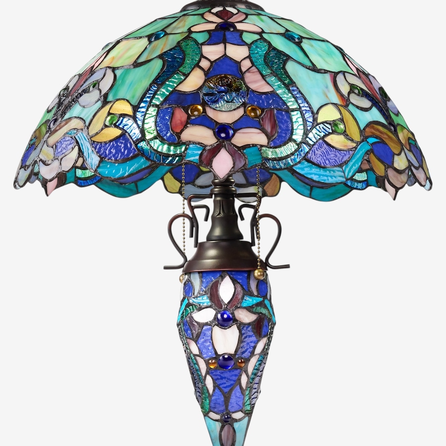 Image 106543_ALTMORE2.jpg, Product 106-543 / Price $449.99, Tiffany-Style Double-Lit Amber Teal Style Stained Glass Table Lamp (24"H) from Tiffany Style Lighting on TSC.ca's Home & Garden department