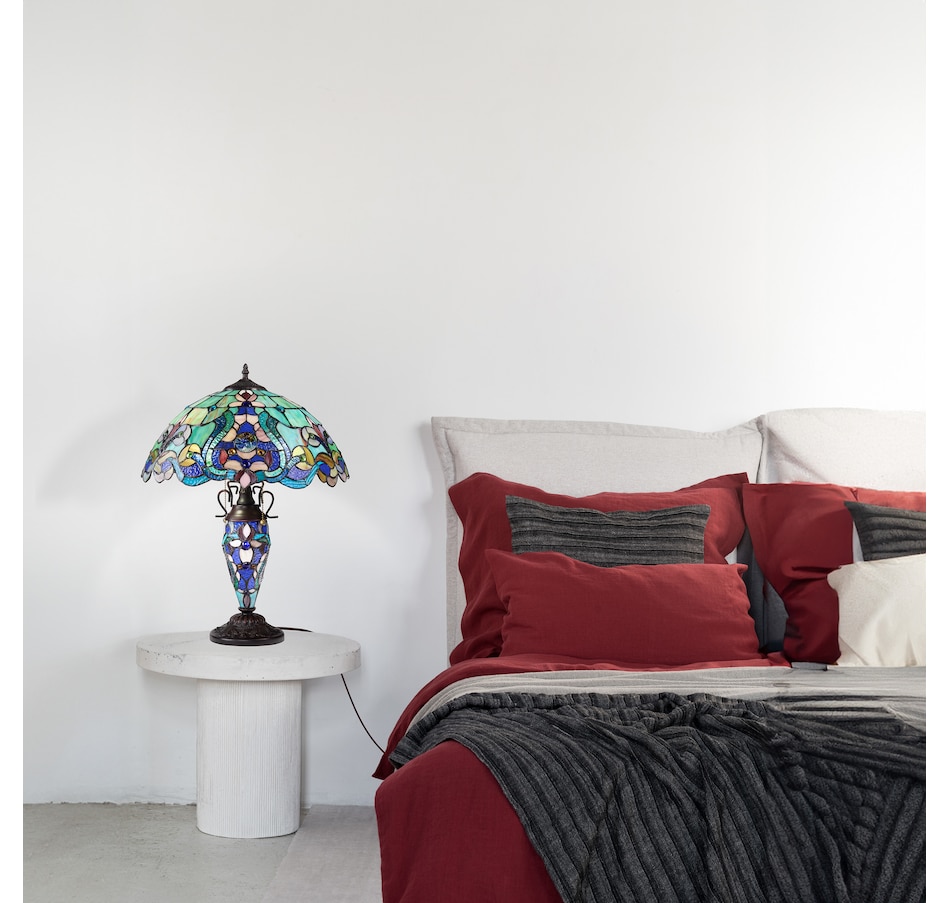 Image 106543_ALTMORE6.jpg, Product 106-543 / Price $449.99, Tiffany-Style Double-Lit Amber Teal Style Stained Glass Table Lamp (24"H) from Tiffany Style Lighting on TSC.ca's Home & Garden department