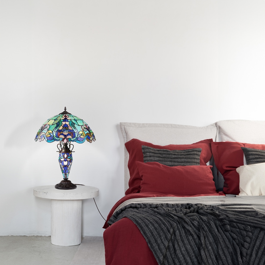 Image 106543_ALTMORE6.jpg, Product 106-543 / Price $449.99, Tiffany-Style Double-Lit Amber Teal Style Stained Glass Table Lamp (24"H) from Tiffany Style Lighting on TSC.ca's Home & Garden department
