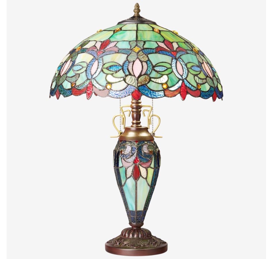 Image 106544.jpg, Product 106-544 / Price $459.99, Tiffany-Style Victorian Green Dome Shade Double-Lit Stained-Glass Table Lamp (24.5"H) from Tiffany Style Lighting on TSC.ca's Home & Garden department
