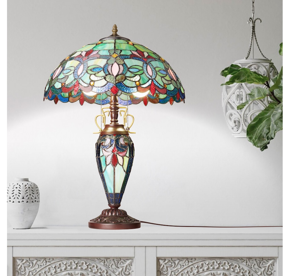 Image 106544_ALTMORE10.jpg, Product 106-544 / Price $459.99, Tiffany-Style Victorian Green Dome Shade Double-Lit Stained-Glass Table Lamp (24.5"H) from Tiffany Style Lighting on TSC.ca's Home & Garden department