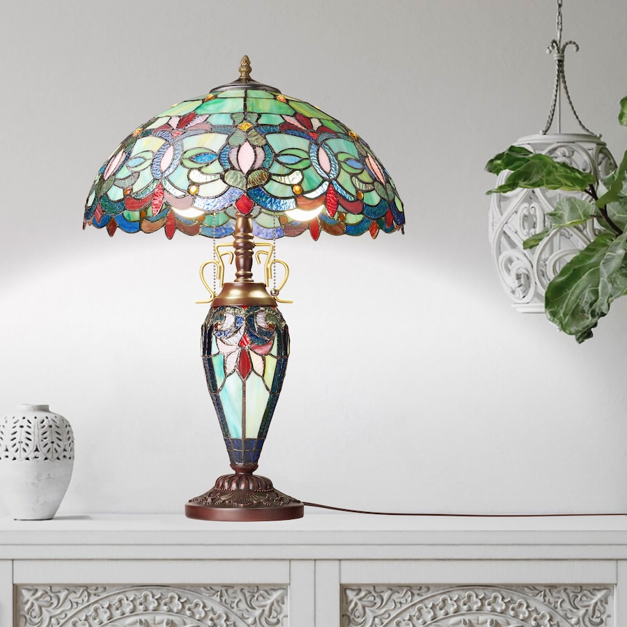 Image 106544_ALTMORE10.jpg, Product 106-544 / Price $459.99, Tiffany-Style Victorian Green Dome Shade Double-Lit Stained-Glass Table Lamp (24.5"H) from Tiffany Style Lighting  on TSC.ca's Home & Garden department