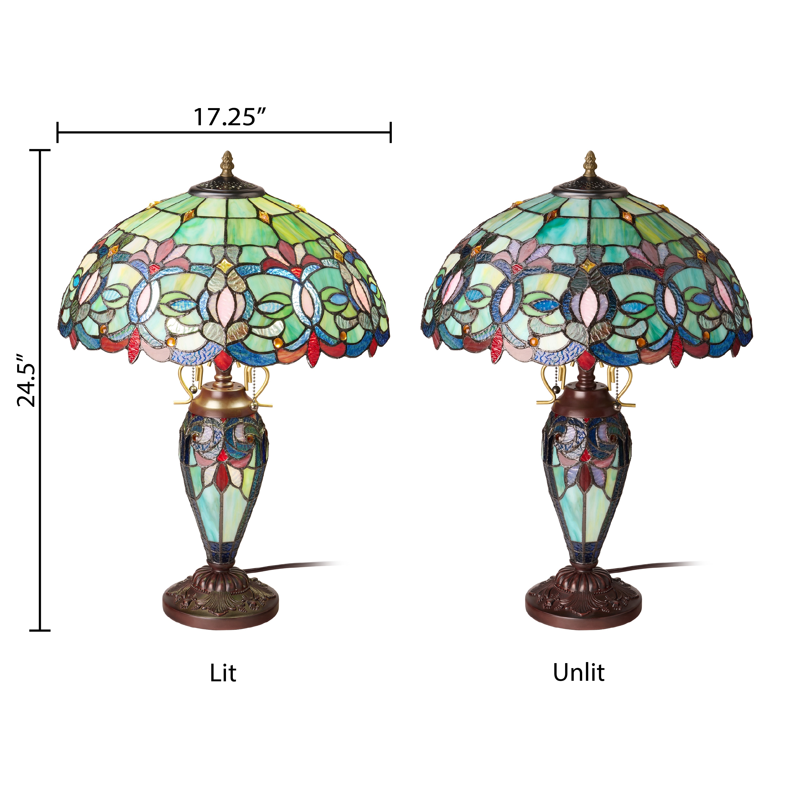 Tiffany-Style Victorian Green Dome Shade Double-Lit Stained-Glass