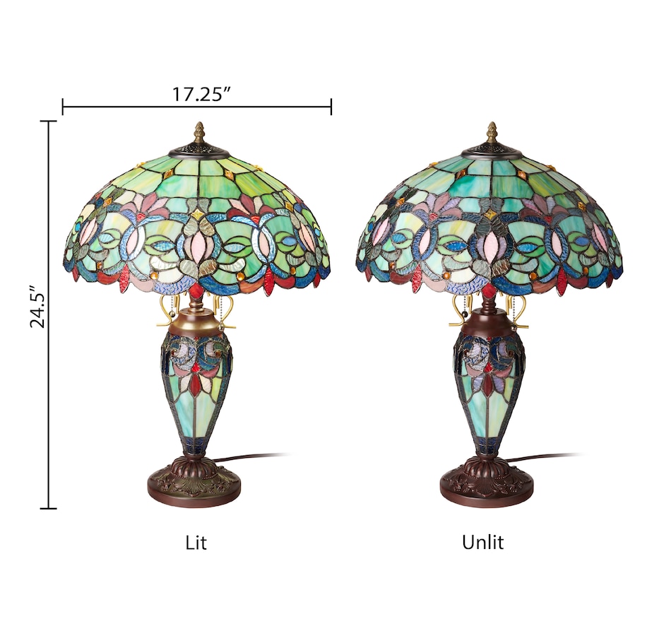 Image 106544_ALTMORE13.jpg, Product 106-544 / Price $459.99, Tiffany-Style Victorian Green Dome Shade Double-Lit Stained-Glass Table Lamp (24.5"H) from Tiffany Style Lighting on TSC.ca's Home & Garden department