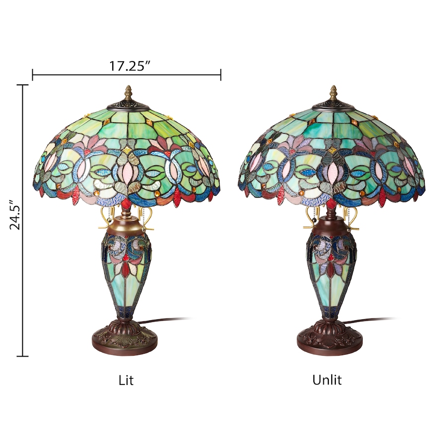 Image 106544_ALTMORE13.jpg, Product 106-544 / Price $459.99, Tiffany-Style Victorian Green Dome Shade Double-Lit Stained-Glass Table Lamp (24.5"H) from Tiffany Style Lighting  on TSC.ca's Home & Garden department