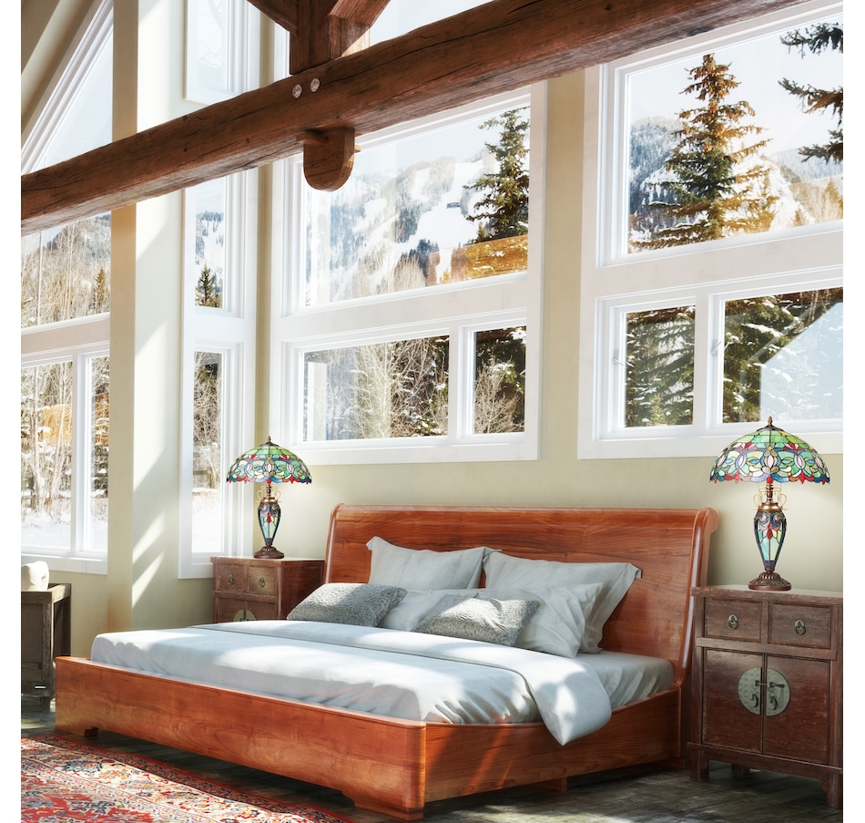 Image 106544_ALTMORE6.jpg, Product 106-544 / Price $459.99, Tiffany-Style Victorian Green Dome Shade Double-Lit Stained-Glass Table Lamp (24.5"H) from Tiffany Style Lighting on TSC.ca's Home & Garden department