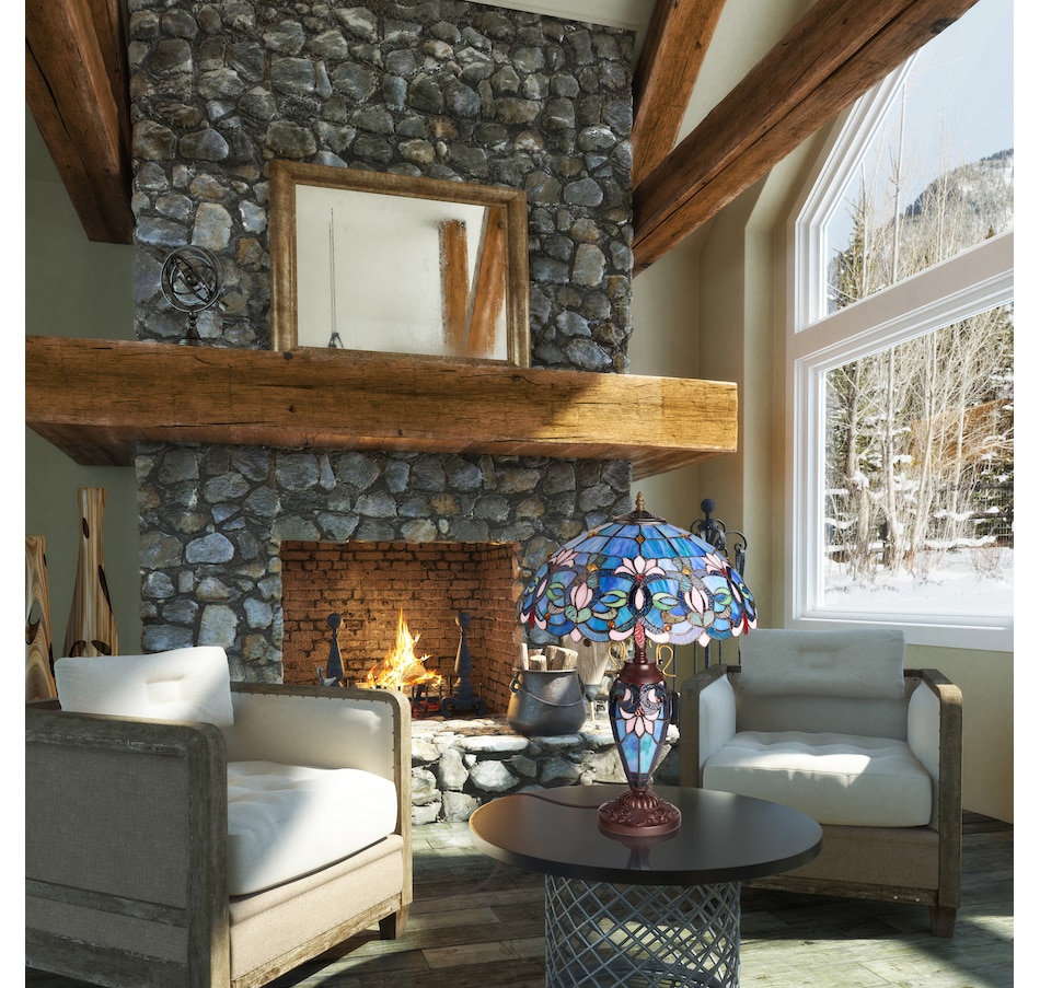 Image 106545_ALTMORE8.jpg, Product 106-545 / Price $459.99, Tiffany-Style Victorian Ivory Dome Shade Double-Lit Stained-Glass Table Lamp (24.5"H) from Tiffany Style Lighting on TSC.ca's Home & Garden department