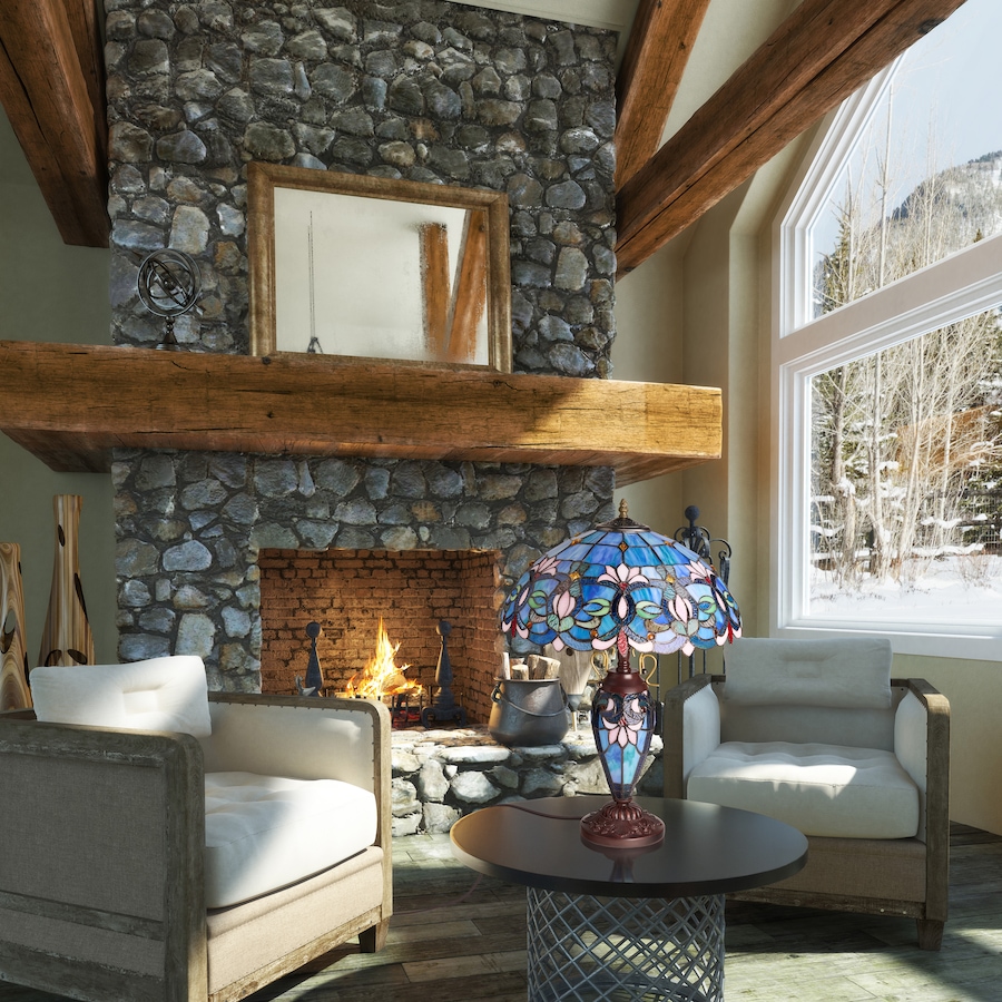 Image 106545_ALTMORE8.jpg, Product 106-545 / Price $459.99, Tiffany-Style Victorian Ivory Dome Shade Double-Lit Stained-Glass Table Lamp (24.5"H) from Tiffany Style Lighting on TSC.ca's Home & Garden department