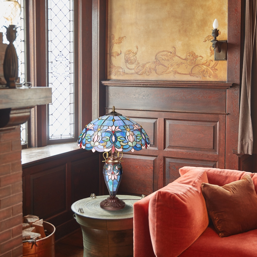 Image 106545_ALTMORE9.jpg, Product 106-545 / Price $459.99, Tiffany-Style Victorian Ivory Dome Shade Double-Lit Stained-Glass Table Lamp (24.5"H) from Tiffany Style Lighting on TSC.ca's Home & Garden department
