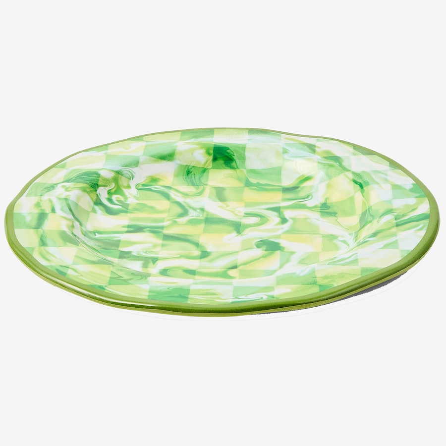 Image 106563_GRN.jpg, Product 106-563 / Price $138.00, Mackenzie-Childs Marble Check Melamine Dinner Plates (set of 4) from MacKenzie Childs on TSC.ca's Kitchen department