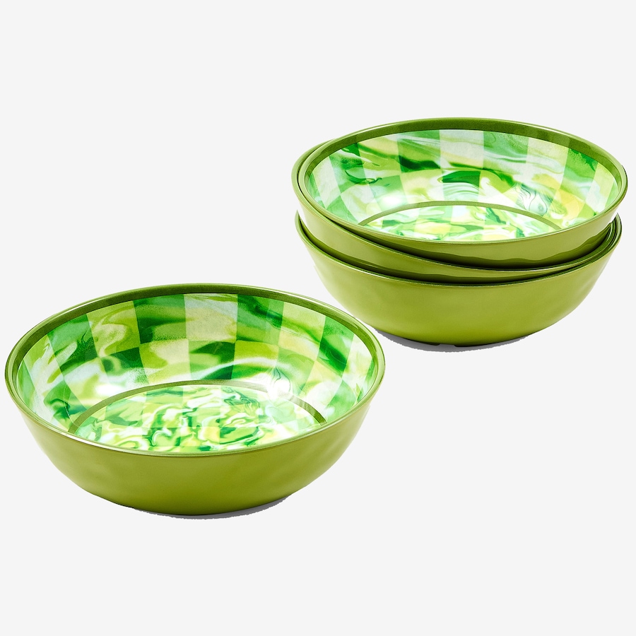 Image 106565_GRN.jpg, Product 106-565 / Price $110.00, Mackenzie-Childs Marble Check Small Melamine Bowls (set of 4) from MacKenzie Childs on TSC.ca's Kitchen department