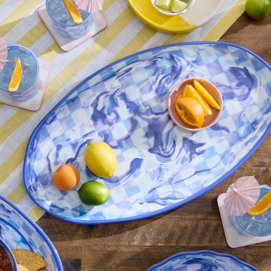 Image 106568_ALTMORE1.jpg, Product 106-568 / Price $84.00, Mackenzie-Childs Marble Check Melamine Oval Platter from MacKenzie Childs on TSC.ca's Kitchen department