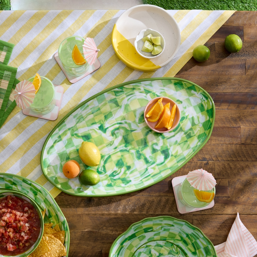 Image 106568_ALTMORE2.jpg, Product 106-568 / Price $84.00, Mackenzie-Childs Marble Check Melamine Oval Platter from MacKenzie Childs on TSC.ca's Kitchen department