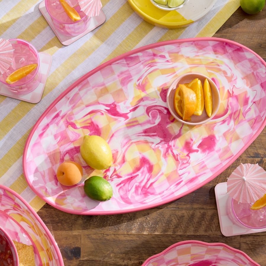 Image 106568_ALTMORE3.jpg, Product 106-568 / Price $84.00, Mackenzie-Childs Marble Check Melamine Oval Platter from MacKenzie Childs on TSC.ca's Kitchen department