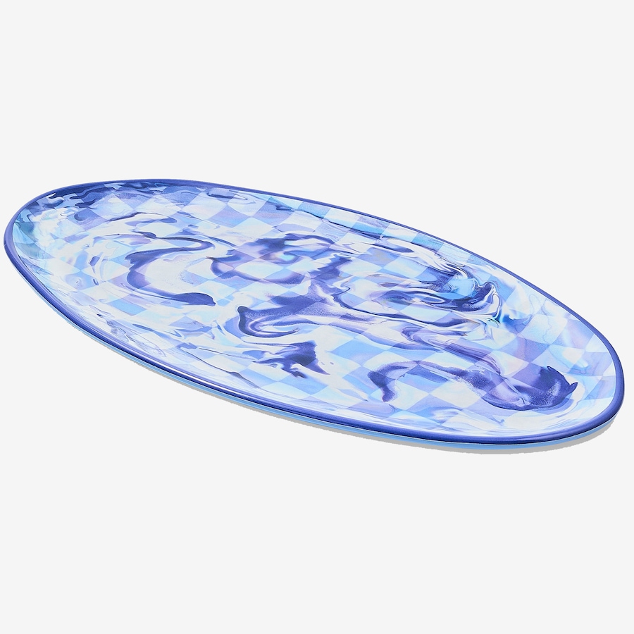 Image 106568_BLU.jpg, Product 106-568 / Price $84.00, Mackenzie-Childs Marble Check Melamine Oval Platter from MacKenzie Childs on TSC.ca's Kitchen department