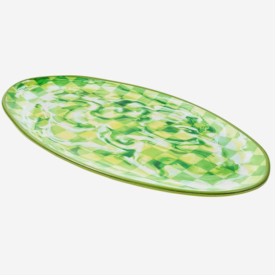 Image 106568_GRN.jpg, Product 106-568 / Price $84.00, Mackenzie-Childs Marble Check Melamine Oval Platter from MacKenzie Childs on TSC.ca's Kitchen department