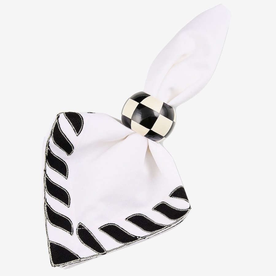 Image 106575_ALTMORE1.jpg, Product 106-575 / Price $55.00, Mackenzie-Childs Black-and-White-Check Wood Napkin Rings (set of 4) from MacKenzie Childs on TSC.ca's Kitchen department