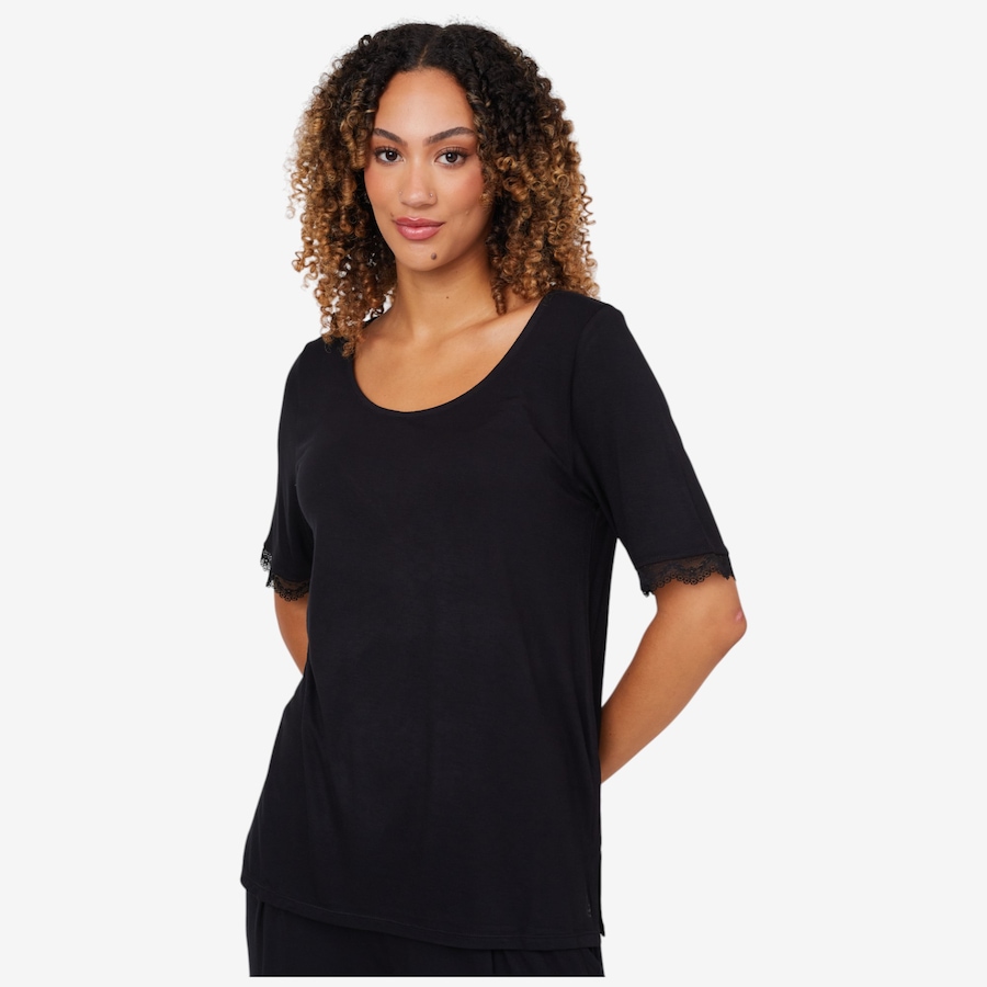 Image 110174_BLK.jpg, Product 110-174 / Price $9.33, Cuddl Duds Soft Stretch Lace Trimmed Tee from Cuddl Duds on TSC.ca's Fashion department