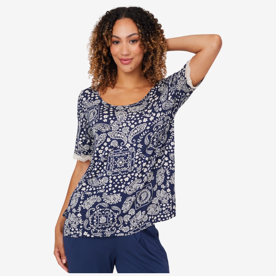 Image 110174_NAPY.jpg, Product 110-174 / Price $9.33, Cuddl Duds Soft Stretch Lace Trimmed Tee from Cuddl Duds on TSC.ca's Fashion department