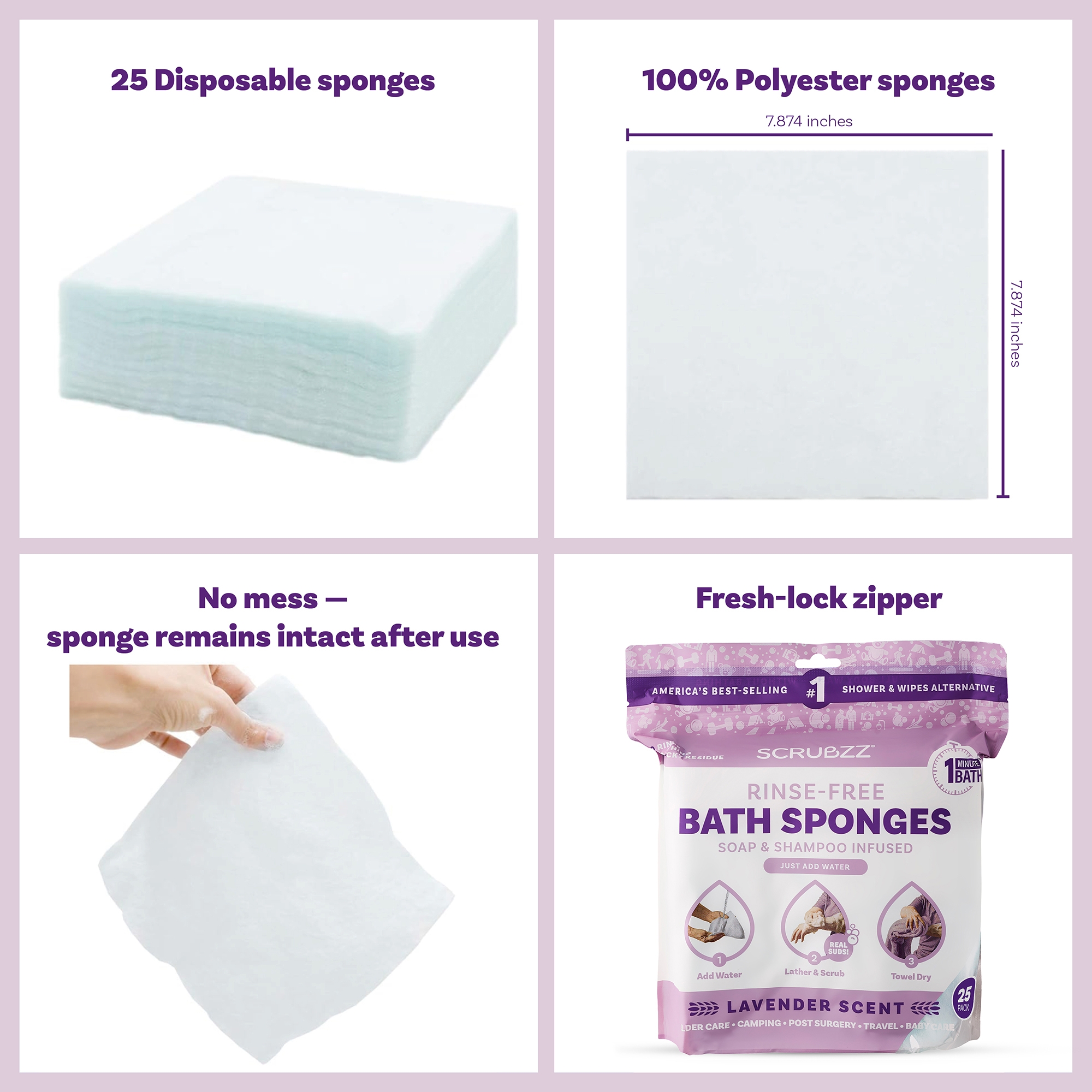 Scrubzz Rinse Free Single Use Bath Sponge 25-Count - TSC.ca