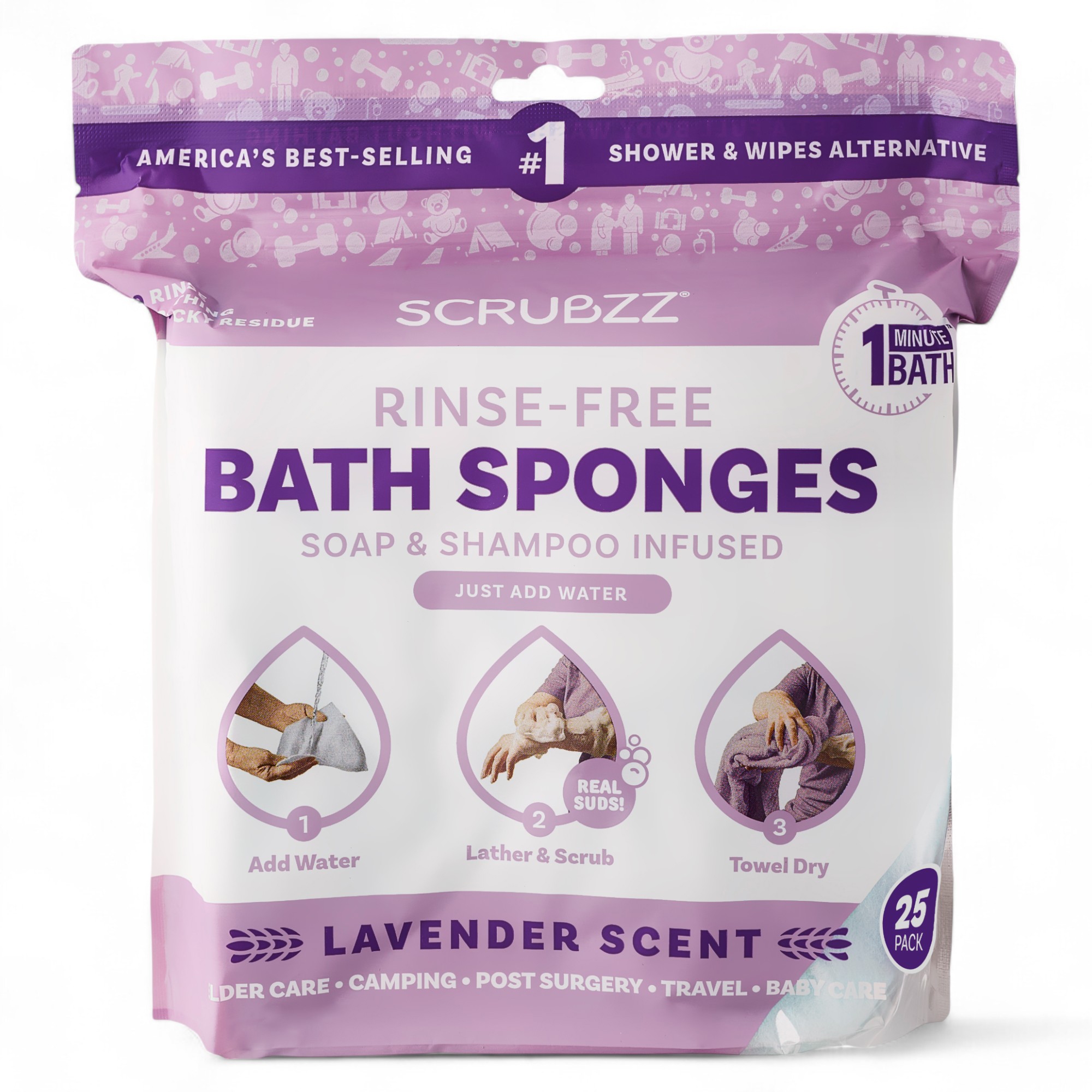 Scrubzz Rinse Free Single Use Bath Sponge 25-Count - TSC.ca
