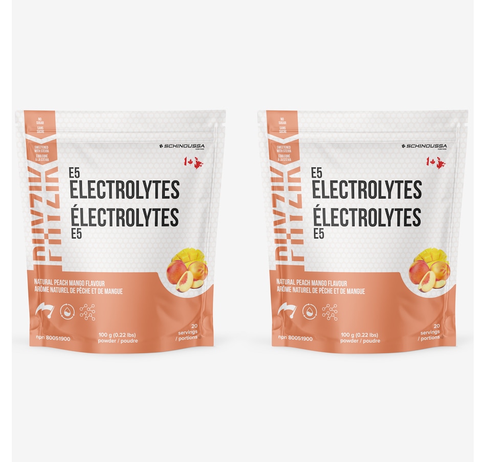 Image 114812.jpg, Product 114-812 / Price $44.00, 40-Day Auto-Delivery Schinoussa E5 Electrolytes Duo (Peach Mango) from Schinoussa on TSC.ca's Health & Fitness department