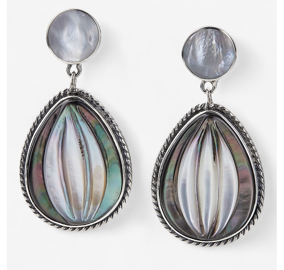 Image 114869.jpg, Product 114-869 / Price $349.99, Samuel B Collection Sterling Silver Carved Pear shape Design And Round Mother of Pearl Earrings from Samuel B. Collection on TSC.ca's Jewellery department