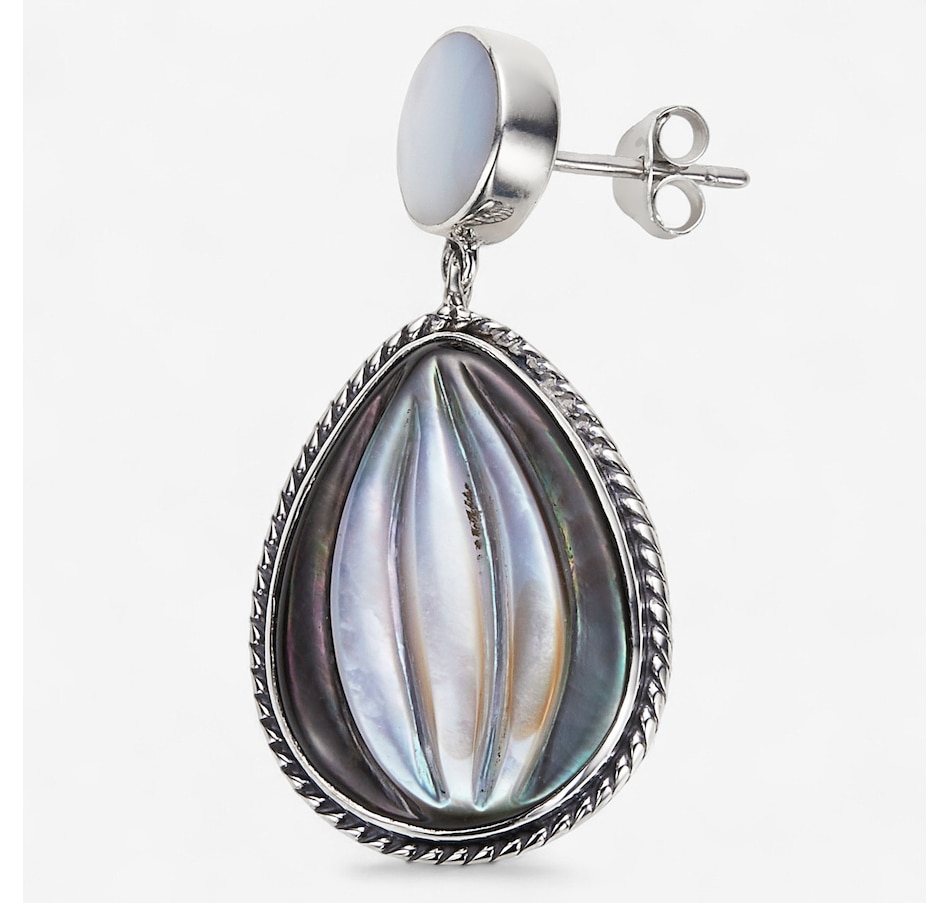 Image 114869_ALTMORE1.jpg, Product 114-869 / Price $349.99, Samuel B Collection Sterling Silver Carved Pear shape Design And Round Mother of Pearl Earrings from Samuel B. Collection on TSC.ca's Jewellery department