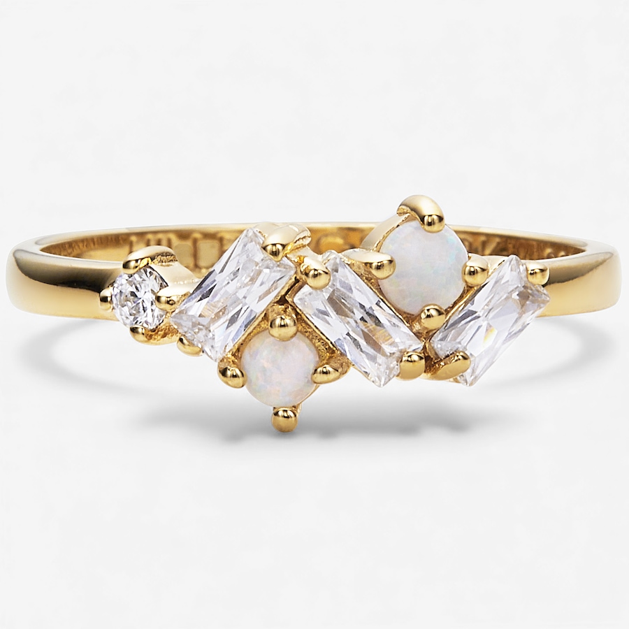 Image 114904.jpg, Product 114-904 / Price $85.00, Hillberg & Berk Sterling Silver/14K Baguette Opal Cluster Stacking Ring from Hillberg & Berk Jewellery on TSC.ca's Jewellery department