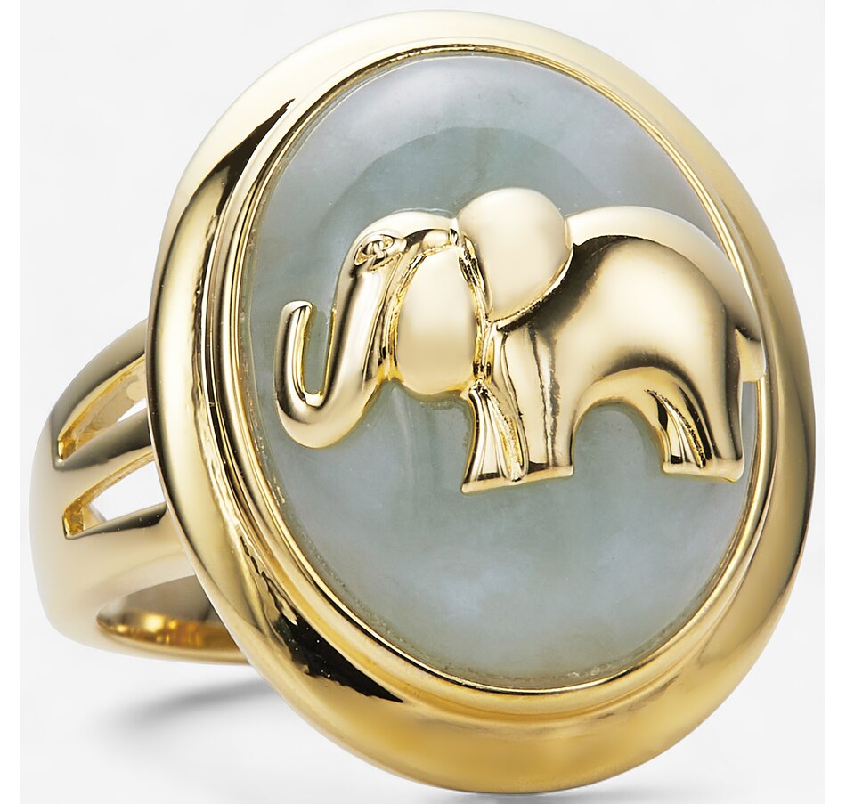 Image 114933.jpg, Product 114-933 / Price $189.99, Jade of Yesteryear Sterling Silver 23K Yellow Gold Plate Oval Jade Ring With Elephant Motif from Jade of Yesteryear on TSC.ca's Jewellery department