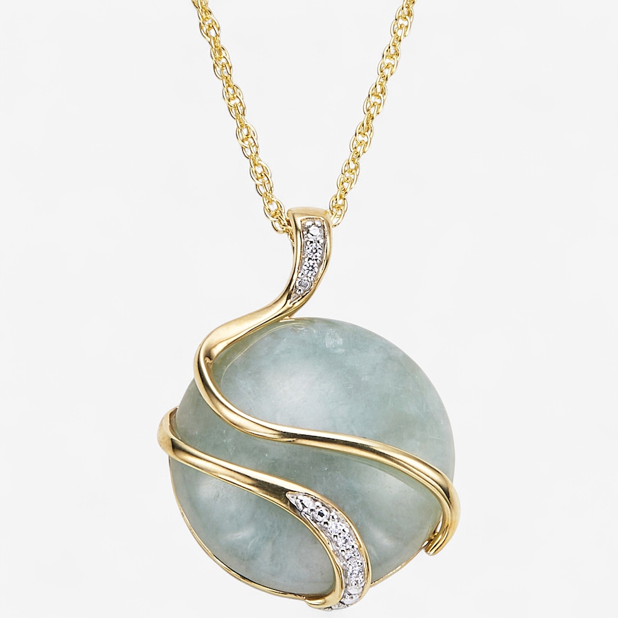 Image 114944.jpg, Product 114-944 / Price $189.99, Jade Of Yesteryear Sterling Silver 23K Yellow Gold Plate Round Jade Cabochon Pendant With Chain from Jade of Yesteryear on TSC.ca's Jewellery department