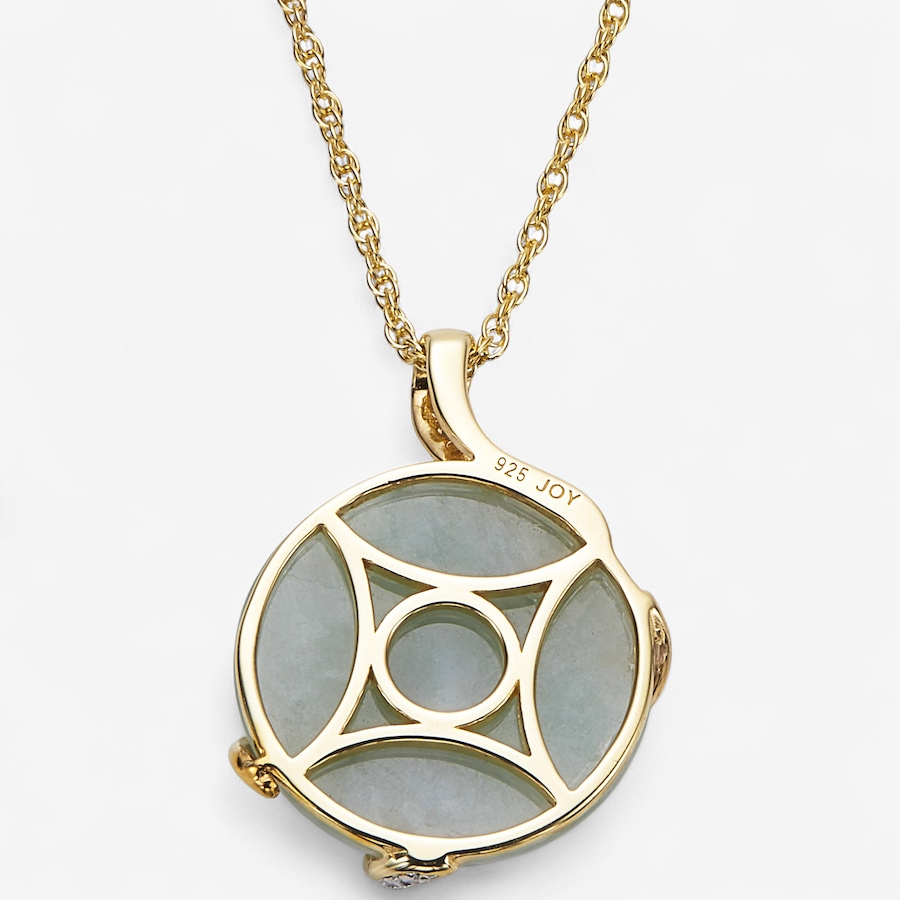 Image 114944_ALTMORE1.jpg, Product 114-944 / Price $189.99, Jade Of Yesteryear Sterling Silver 23K Yellow Gold Plate Round Jade Cabochon Pendant With Chain from Jade of Yesteryear on TSC.ca's Jewellery department
