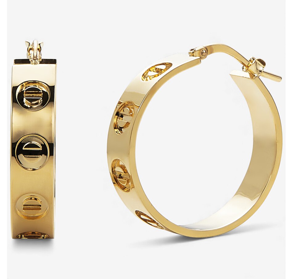 Image 114972.jpg, Product 114-972 / Price $79.99, Bronzoro Yellow Gold Plate Screw Motif Hoop Earrings from Bronzoro on TSC.ca's Jewellery department