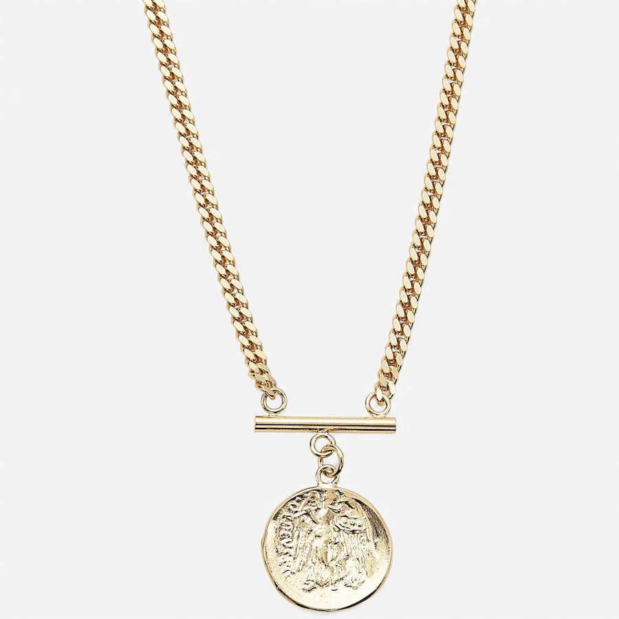 Image 114983.jpg, Product 114-983 / Price $89.88, Bronzoro Yellow Gold Plate Curb Link Necklace with T Bar and Large Antique Coin from Bronzoro on TSC.ca's Jewellery department