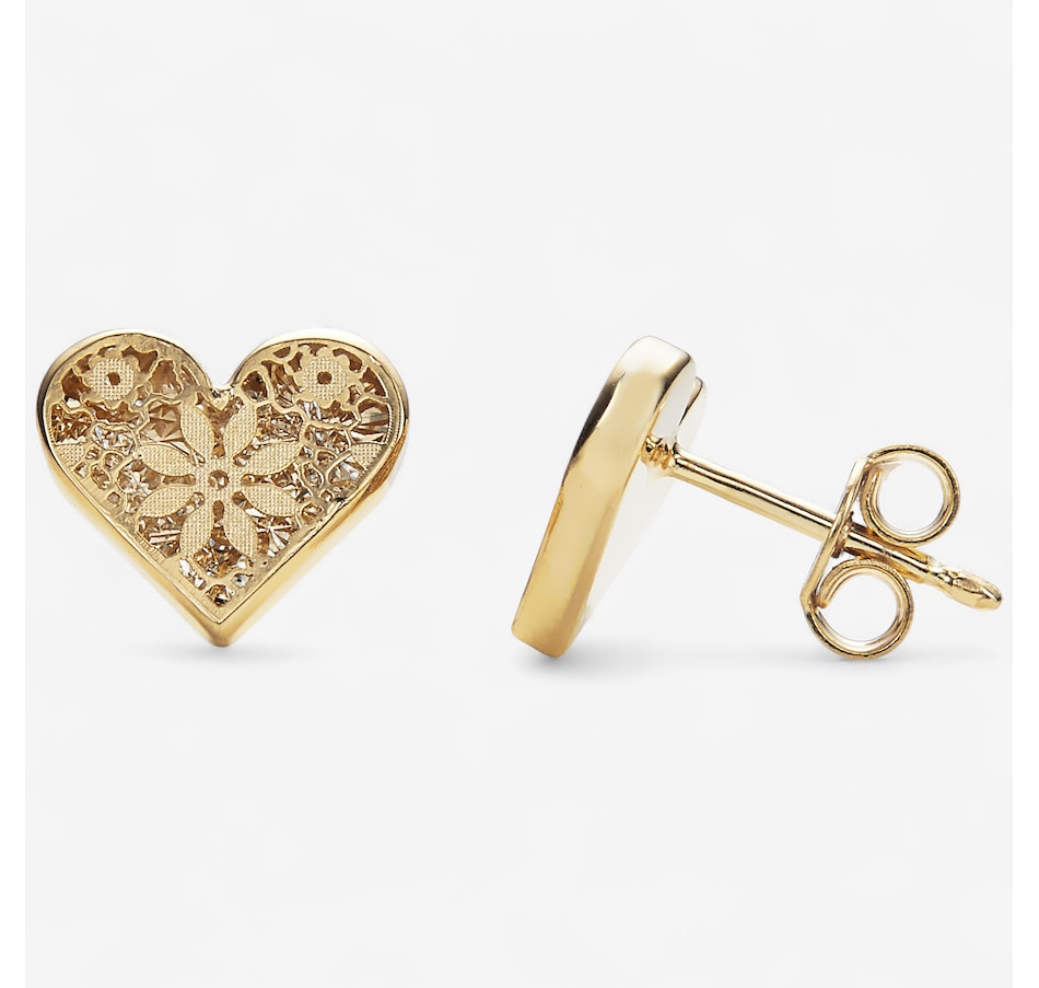 Image 115015.jpg, Product 115-015 / Price $449.99, Stefano Oro 14K Yellow Gold Flower Ricami Heart Earrings from Stefano Oro on TSC.ca's Jewellery department