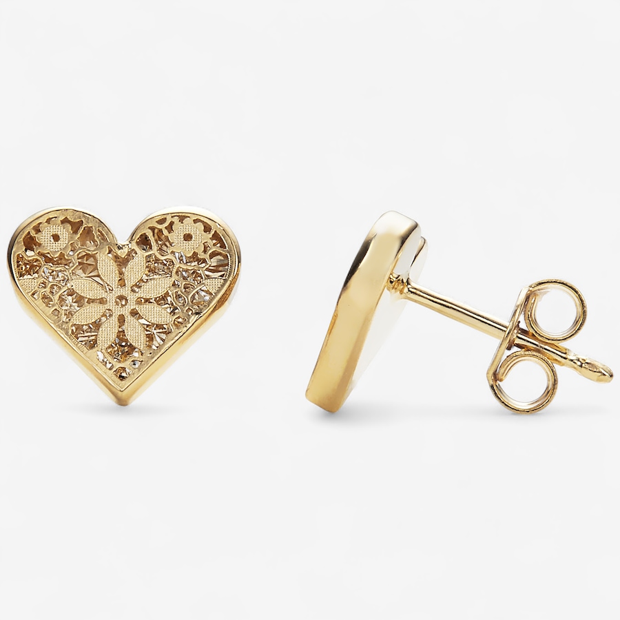 Image 115015.jpg, Product 115-015 / Price $579.99, Stefano Oro 14K Yellow Gold Flower Ricami Heart Earrings from Stefano Oro on TSC.ca's Jewellery department