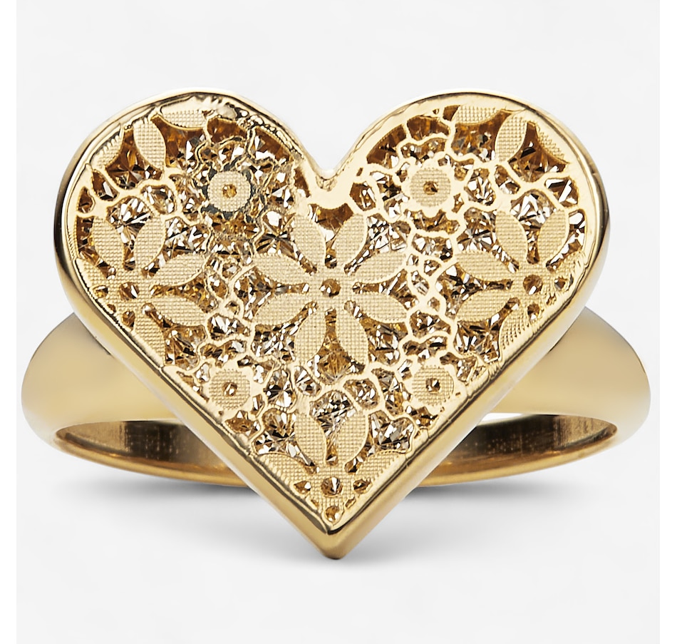 Image 115016.jpg, Product 115-016 / Price $749.99, Stefano Oro 14K Yellow Gold Flower Ricami Heart Ring from Stefano Oro on TSC.ca's Jewellery department
