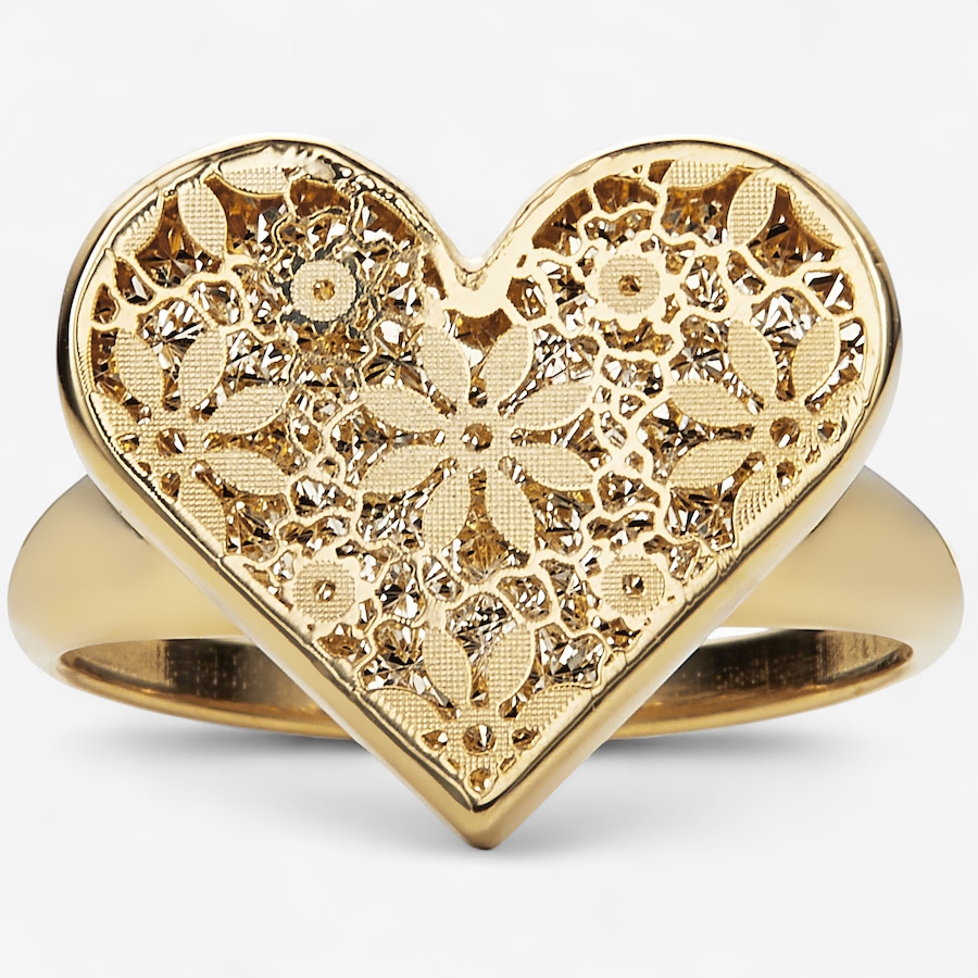 Image 115016.jpg, Product 115-016 / Price $879.99, Stefano Oro 14K Yellow Gold Flower Ricami Heart Ring from Stefano Oro on TSC.ca's Jewellery department