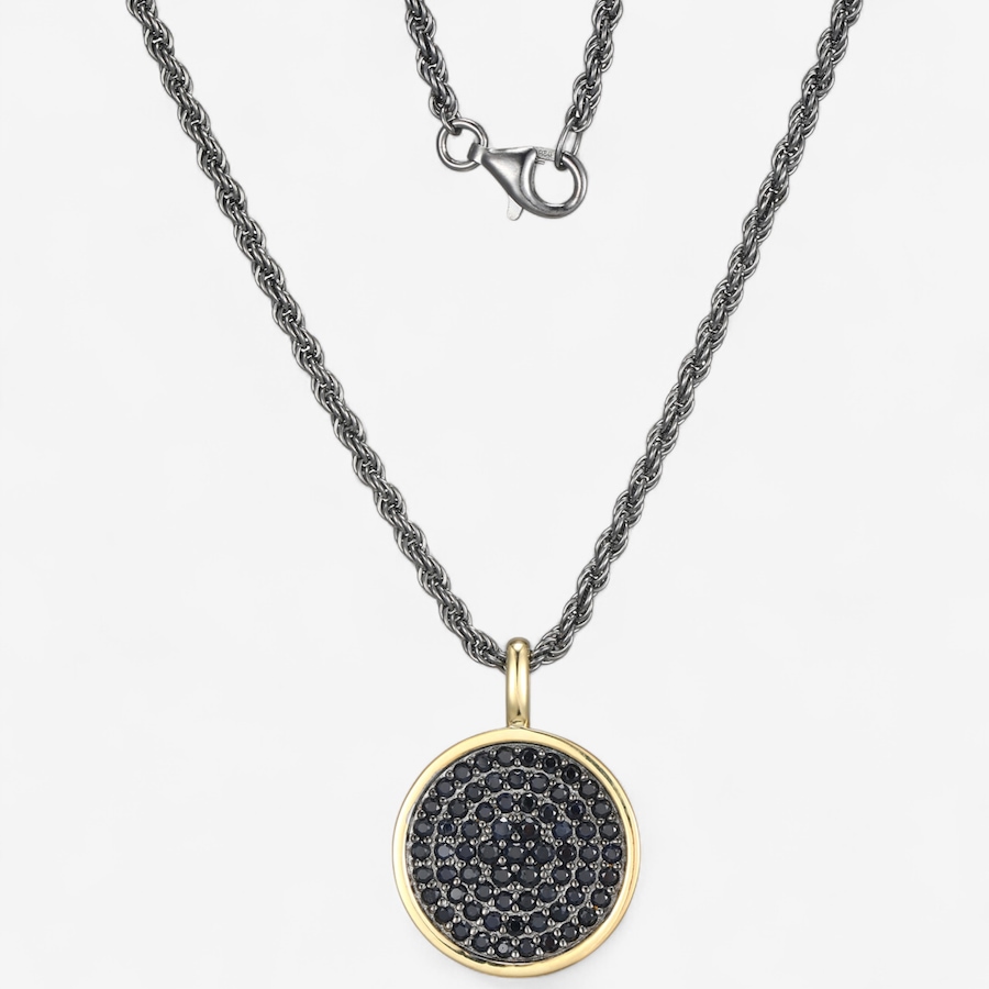 Image 115031.jpg, Product 115-031 / Price $249.99, Ethos Sterling Silver Two Tone Genuine Black Sapphire Circle Pendant With Chain from Ethos on TSC.ca's Jewellery department
