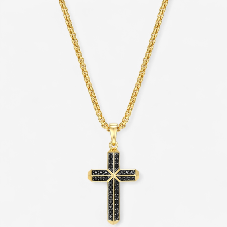 Image 115032.jpg, Product 115-032 / Price $279.99, Ethos Sterling Silver Two Tone Genuine Black Sapphire Cross Pendant With Chain from Ethos on TSC.ca's Jewellery department