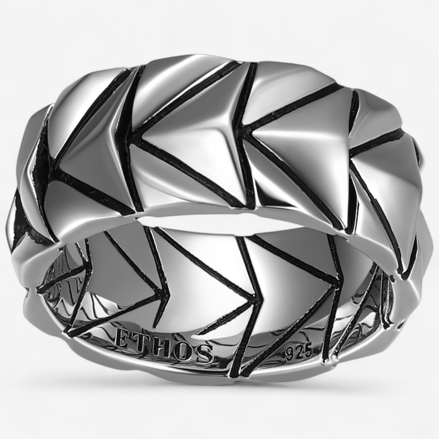Image 115044.jpg, Product 115-044 / Price $179.99, Ethos Sterling Silver Two Tone Chevron High Polish 10mm Band Ring from Ethos on TSC.ca's Jewellery department