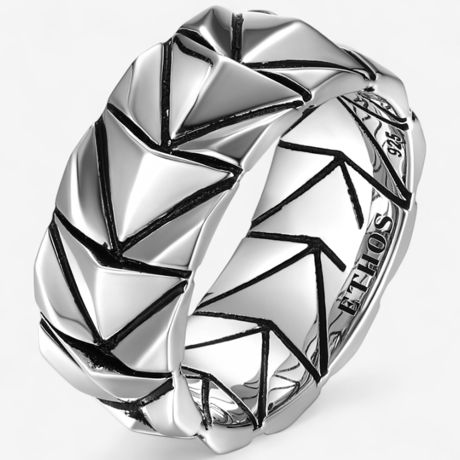Image 115044_ALTMORE1.jpg, Product 115-044 / Price $179.99, Ethos Sterling Silver Two Tone Chevron High Polish 10mm Band Ring from Ethos on TSC.ca's Jewellery department