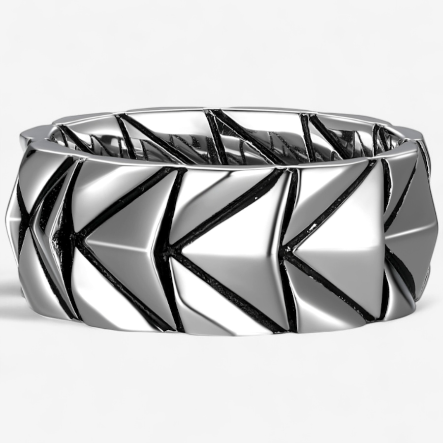 Image 115044_ALTMORE2.jpg, Product 115-044 / Price $179.99, Ethos Sterling Silver Two Tone Chevron High Polish 10mm Band Ring from Ethos on TSC.ca's Jewellery department