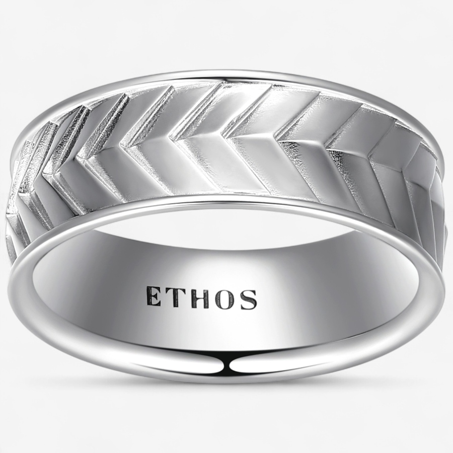 Image 115047.jpg, Product 115-047 / Price $449.99, Ethos Sterling Silver Chevron Patterned Band Ring from ETHOS on TSC.ca's Jewellery department